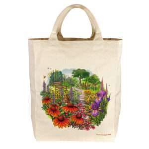Large canvas tote with flower garden design by dte from hem and tassel