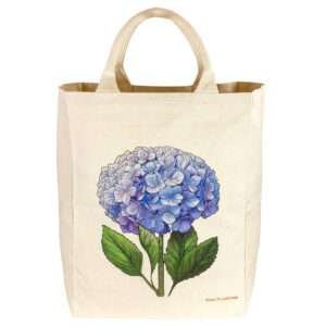 Large canvas tote with hydrangea design by dte from hem and tassel