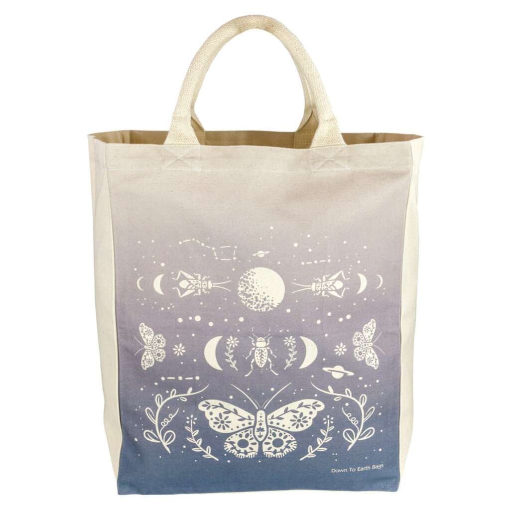 Large canvas tote with moon moth design by dte from hem and tassel