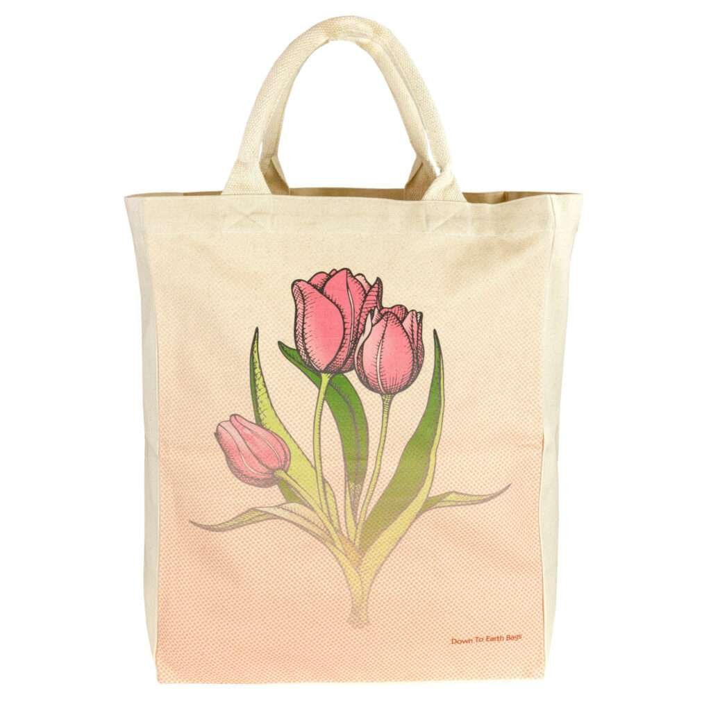 Large canvas tote with tulips design by dte from hem and tassel