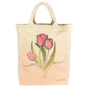 Large canvas tote with tulips design by dte from hem and tassel