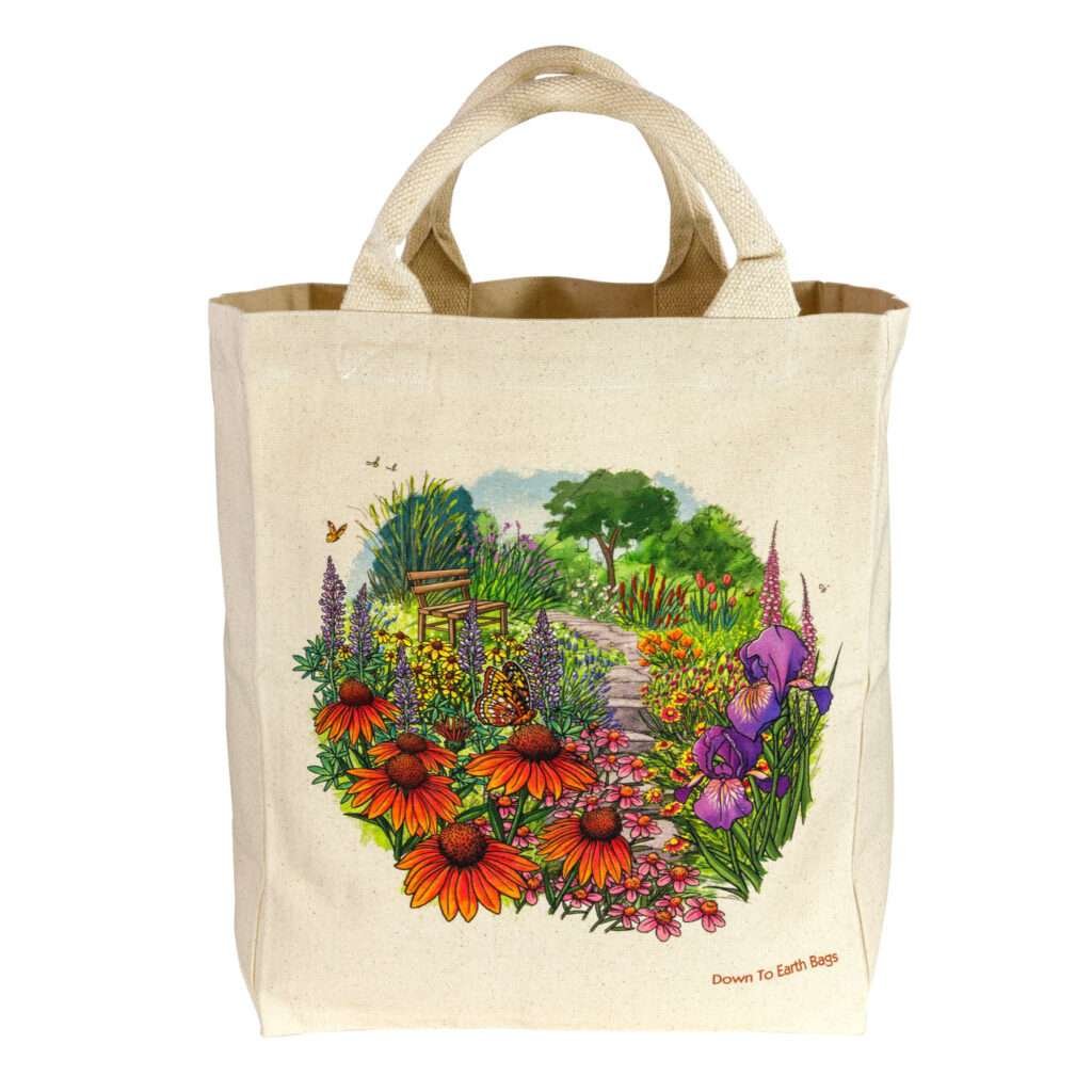 Medium canvas tote with flower garden design by dte from hem and tassel