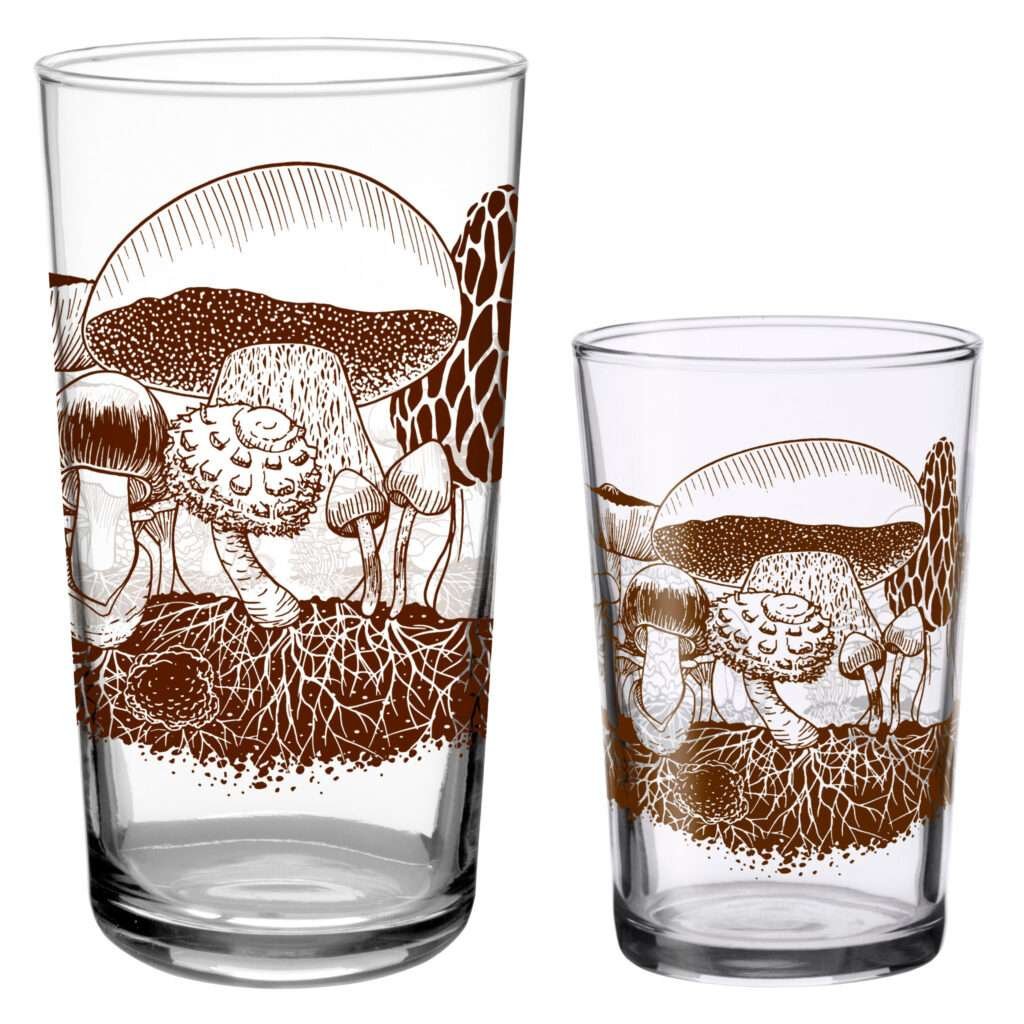 Mushroom Hill vintage juice glasses 2 sizes
