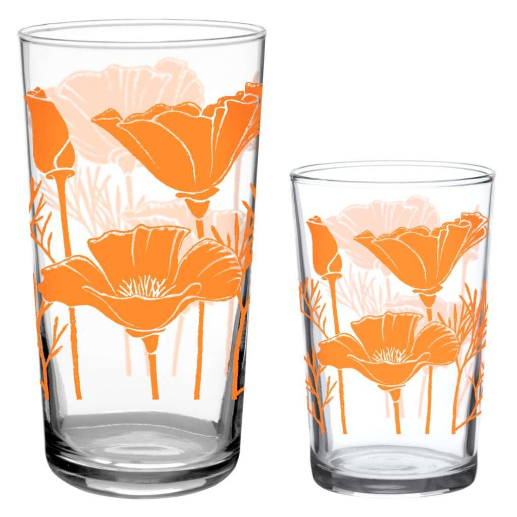 Poppies Glasses 2 sizes vintage juice
