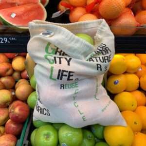 Produce Bag. Large Organic Cotton with muslin weave from hem and tassel