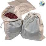 Produce Bag. medium hemp-Cotton from hem and tassel with grains inside the bag