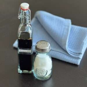 Salt & Vinegar in theeir respective recycled glass containers by dte from hem and tassel