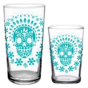 Skull vintage juice glasses blue 2 sizes