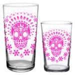 Skull vintage juice glasses pink 2 sizes
