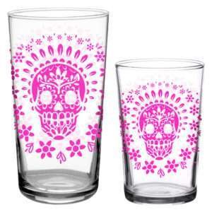 Skull vintage juice glasses pink 2 sizes