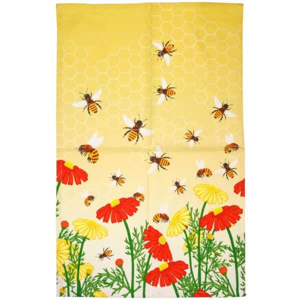 bees and flowers design kitchen towel opened up by dte from hem and tassel