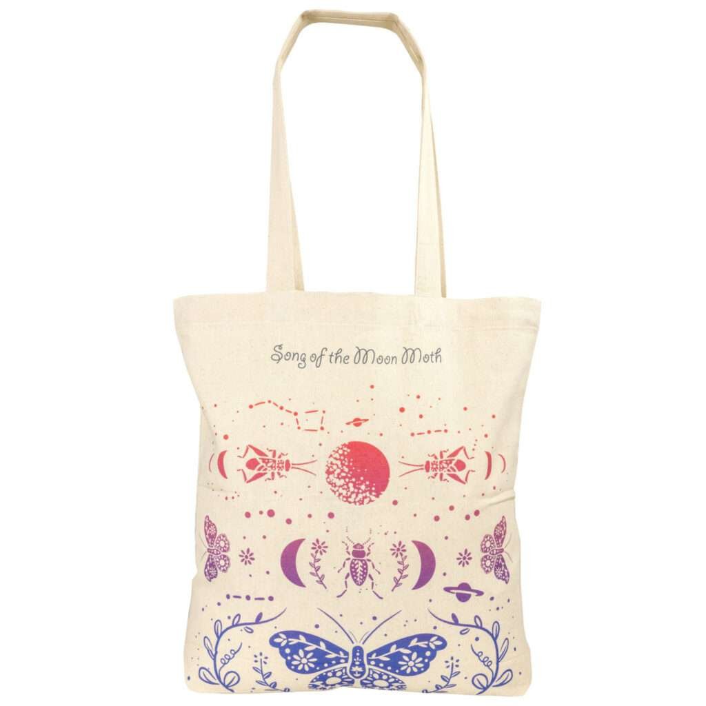 canvas shoulder bag with moon moth design by dte from hem and tassel